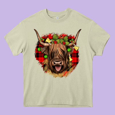 Highland Cow  Christmas Heavy Core Tee Designed By Jahusdesignshop