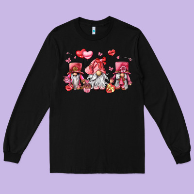 Valentine's Day Gnomes Long Sleeve Tee Designed By Lillyallendesigns
