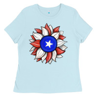 Baby Blue sunflower puerto rico flag Ladies Tee - JahusDesignShop