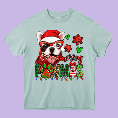 Merry Pawmas Christmas French Bulldog Heavy Core Tee Designed By Jasminsmagicworld