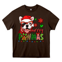 Chocolate Brown merry pawmas christmas french bulldog Heavy Core Tee - Jasminsmagicworld