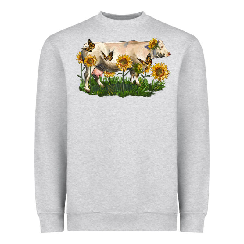 Charolais Cow With Sunflower Heavyweight Sweatshirt by LillyAllenDesigns | Teevron