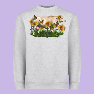 Charolais Cow With Sunflower Heavyweight Sweatshirt Designed By Lillyallendesigns