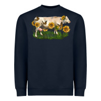 Navy charolais cow with sunflower Heavyweight Sweatshirt - LillyAllenDesigns