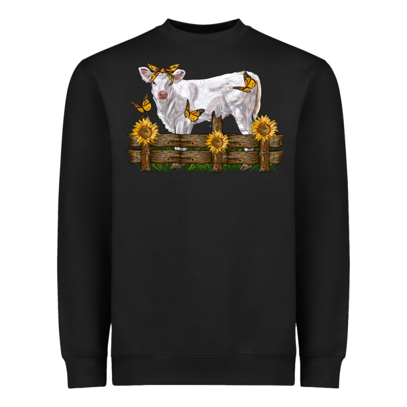 Charolais Calf With Sunflowers Heavyweight Sweatshirt by LillyAllenDesigns | Teevron