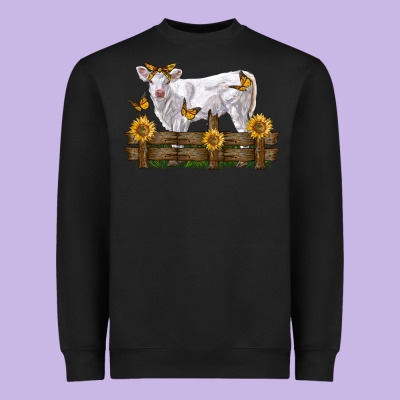 Charolais Calf With Sunflowers Heavyweight Sweatshirt Designed By Lillyallendesigns