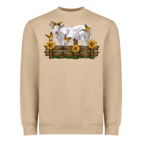 Mushroom charolais calf with sunflowers Heavyweight Sweatshirt - LillyAllenDesigns