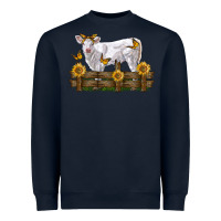 Navy charolais calf with sunflowers Heavyweight Sweatshirt - LillyAllenDesigns