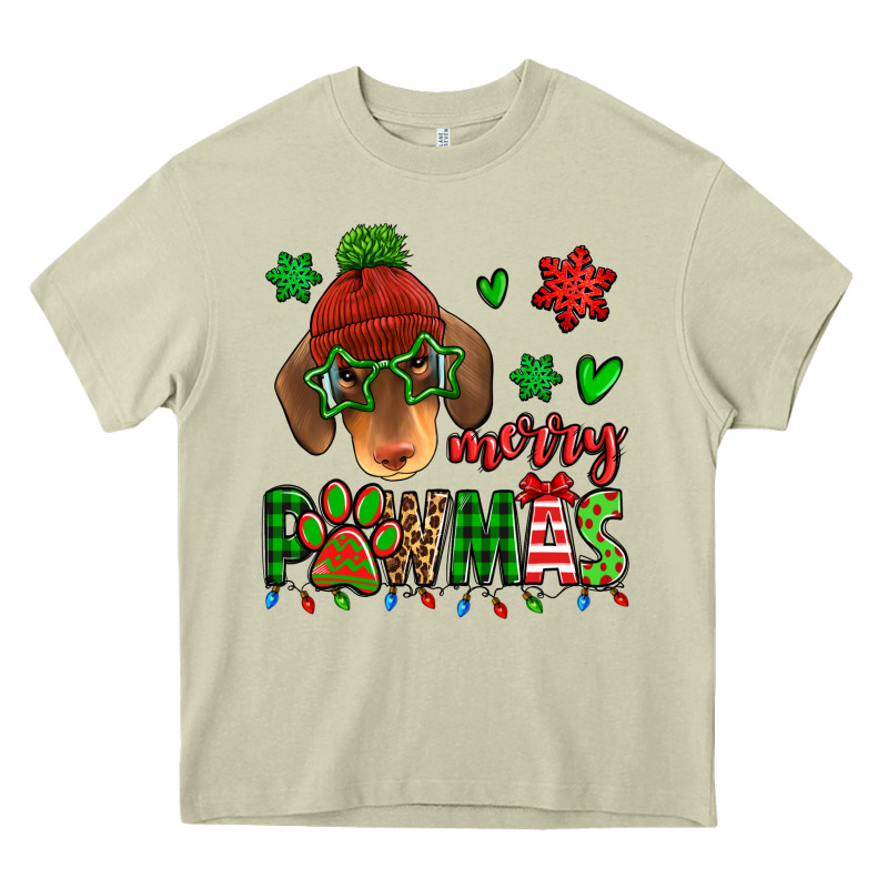 Merry Pawmas Christmas Dachshund Heavy Core Tee by Jasminsmagicworld | Teevron
