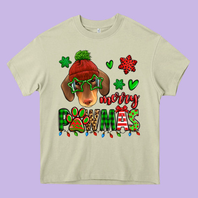 Merry Pawmas Christmas Dachshund Heavy Core Tee Designed By Jasminsmagicworld