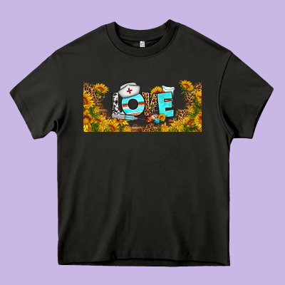 Western Love Nurse Sunflower Libbey Cu Heavy Core Tee Designed By Bundleandbundleshop