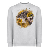 Heather Grey arabian horse with sunflowers Heavyweight Sweatshirt - LillyAllenDesigns