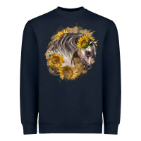 Navy arabian horse with sunflowers Heavyweight Sweatshirt - LillyAllenDesigns