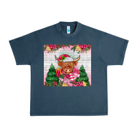 Midnight Navy pink christmas cow Urban Heavy Tee - MaliasSmallBusiness