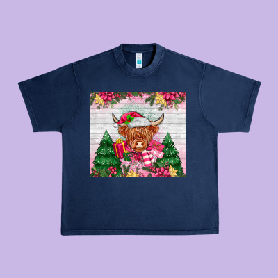 Pink Christmas Cow Urban Heavy Tee Designed By Maliassmallbusiness
