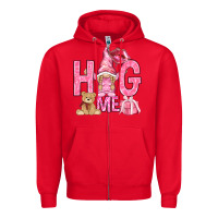 Red hug me with gnome hjf Zipper Hoodie - HowdyJamesFarm