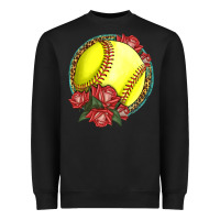 Black Western Softball With Roses Heavyweight Sweatshirt - LillyAllenDesigns
