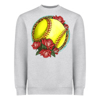 Heather Grey Western Softball With Roses Heavyweight Sweatshirt - LillyAllenDesigns
