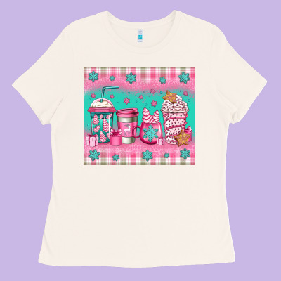 Pink Christmas Coffee Ladies Tee Designed By Jasminsmagicworld