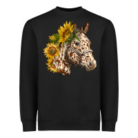Black appaloosa horse with sunflowers Heavyweight Sweatshirt - LillyAllenDesigns