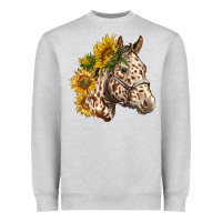 Heather Grey appaloosa horse with sunflowers Heavyweight Sweatshirt - LillyAllenDesigns