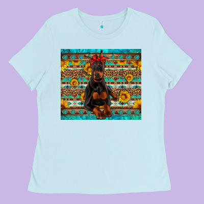 Doberman With Western Background Ladies Tee Designed By Artiststas
