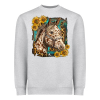 Heather Grey appaloosa horse with sunflowers and western background Heavyweight Sweatshirt - LillyAllenDesigns