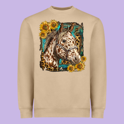 Appaloosa Horse With Sunflowers And Western Background Heavyweight Sweatshirt Designed By Lillyallendesigns