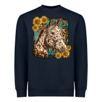 Navy appaloosa horse with sunflowers and western background Heavyweight Sweatshirt - LillyAllenDesigns