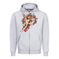 Heather Grey Cupid with rose Valentine's Day Zipper Hoodie - HowdyJamesFarm
