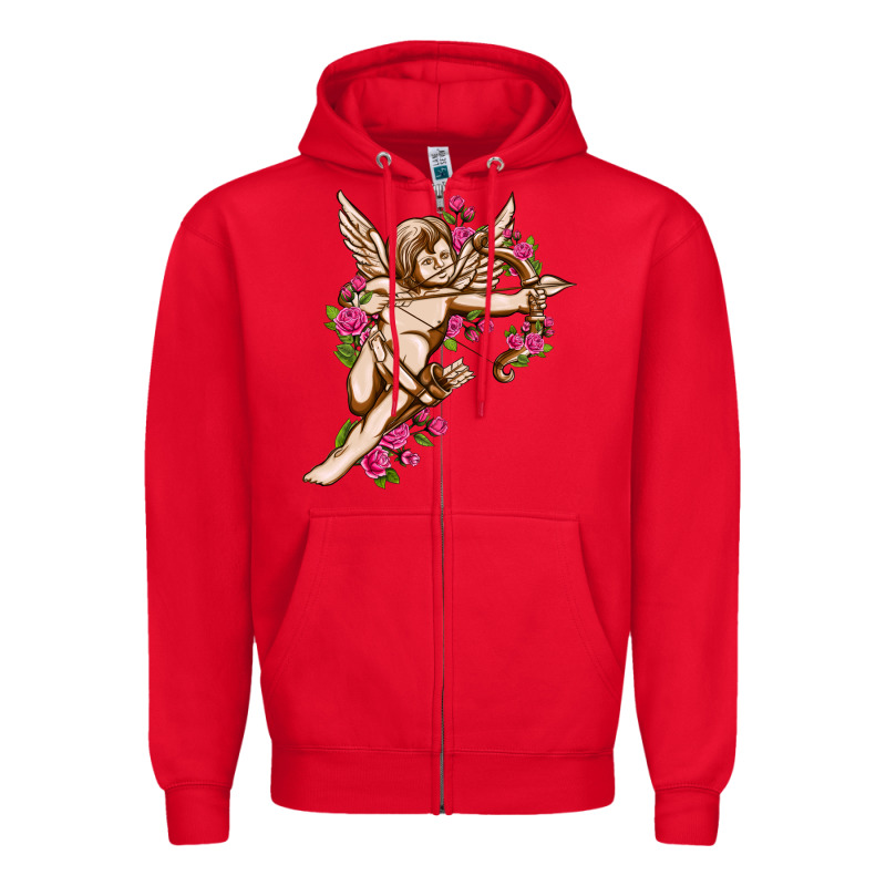 Cupid With Rose Valentine's Day Zipper Hoodie by HowdyJamesFarm | Teevron