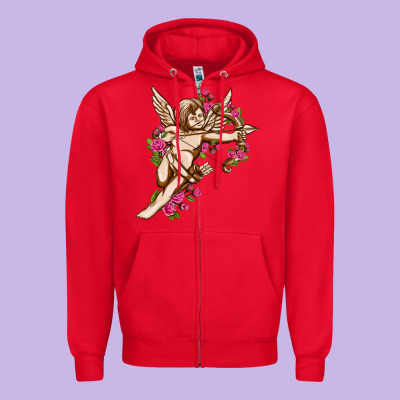 Cupid With Rose Valentine's Day Zipper Hoodie Designed By Howdyjamesfarm