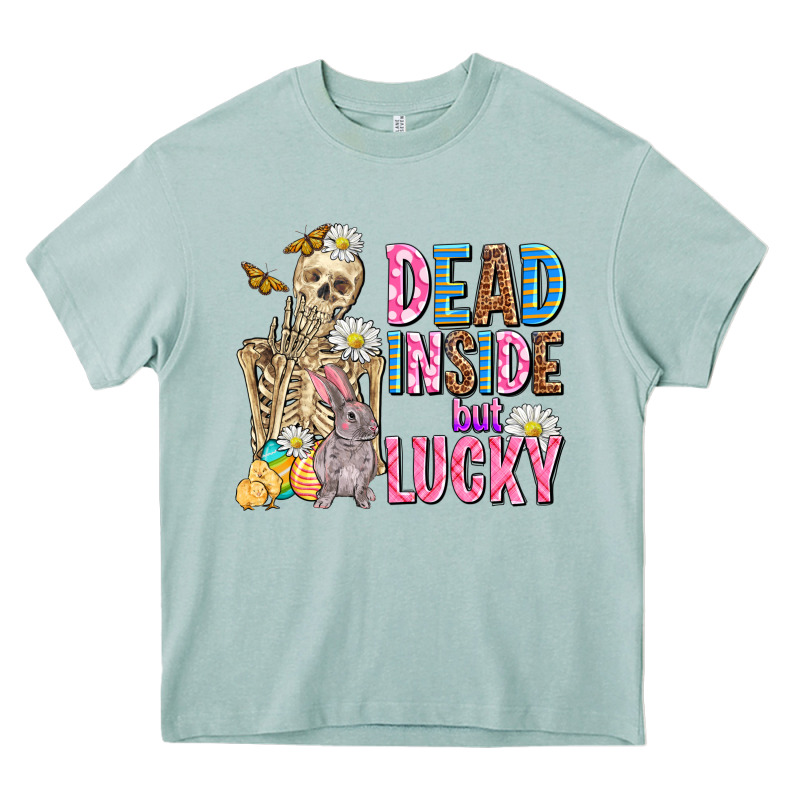 Easter Dead Inside But Lucky  With Skeleton Heavy Core Tee by AdoDesignShop | Teevron