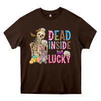 Chocolate Brown easter dead inside but lucky  with skeleton Heavy Core Tee - AdoDesignShop