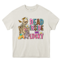 Cream easter dead inside but lucky  with skeleton Heavy Core Tee - AdoDesignShop
