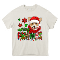 Cream merry pawmas christmas corgi Heavy Core Tee - Jasminsmagicworld