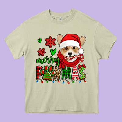 Merry Pawmas Christmas Corgi Heavy Core Tee Designed By Jasminsmagicworld