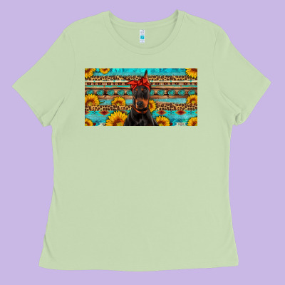 Doberman With Sunflowers License Plate Ladies Tee Designed By Artiststas