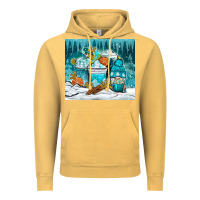 Vintage Mustard winter coffee cups with gnome Vintage Hoodie - NancyCooperArtShop
