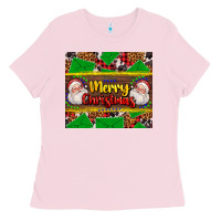 Bubblegum Pink merry Christmas with Santa Claus Ladies Tee - AdoDesignShop