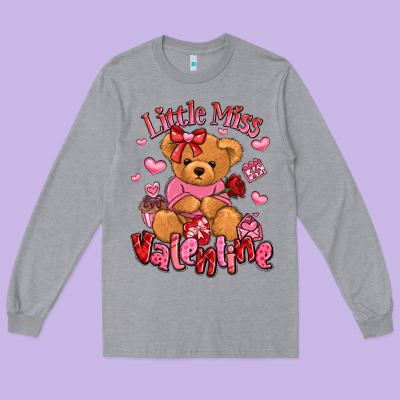Little Miss Valentine Teddy Bear Long Sleeve Tee Designed By Lillyallendesigns