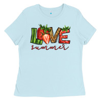 Baby Blue love summer strawberry Ladies Tee - Jasminsmagicworld