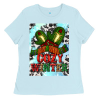 Baby Blue cozy winter with gloves and scarf Ladies Tee - AdoDesignShop