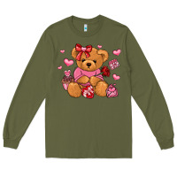 Army Green valentines day teddy bear Long Sleeve Tee - LillyAllenDesigns