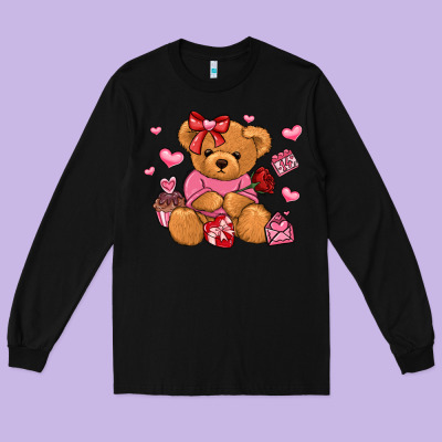 Valentines Day Teddy Bear Long Sleeve Tee Designed By Lillyallendesigns