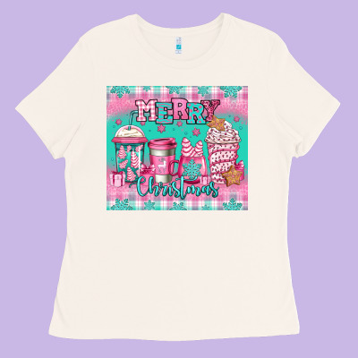 Merry Christmas Pink Coffee Ladies Tee Designed By Jasminsmagicworld