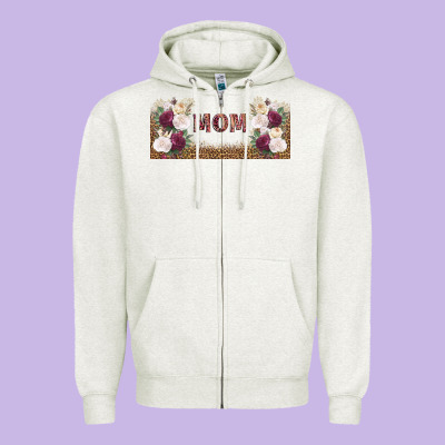 Mom Burgundy Flowers With Leopard Zipper Hoodie Designed By Tumblerdesignbyshophia