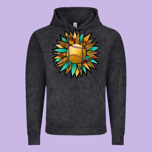 Softball Sunflower Vintage Hoodie Designed By Jasminsmagicworld