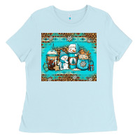 Baby Blue winter snowman coffee Ladies Tee - Jasminsmagicworld