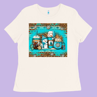 Winter Snowman Coffee Ladies Tee Designed By Jasminsmagicworld